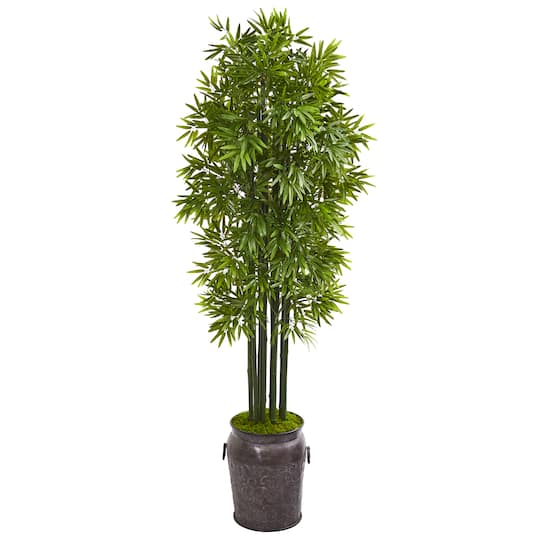 6ft. Bamboo Tree with Black Trunks in Metal Planter
